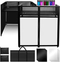 Portable DJ Booth 40" x 20", DJ Facade Table with Black/White Light Scrims, Foldable DJ Stand for Laptop and Controller,with Carry Bag, Cable Hole, Perfect for Bars, Clubs, Party, Private Events