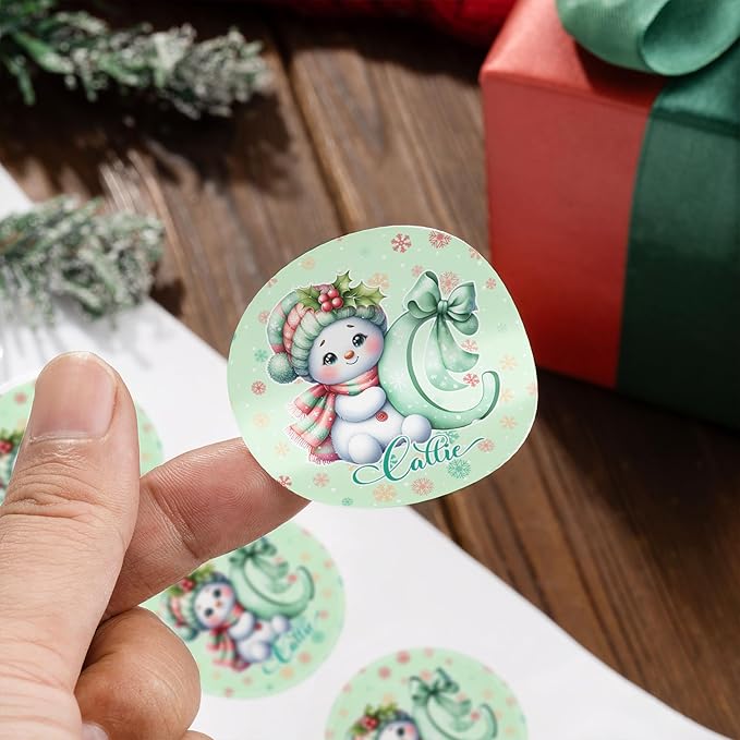 callie Personalized Christmas Stickers - Custom Name & Initial, 1.97 Inch Cute Snowman Design Merry Christmas Stickers Labels for Envelopes Seals Crafts Cards Gifts (30PCS)