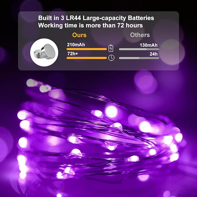 pozzolanas 8 Pack Purple Battery Operated String Lights - 7ft Waterproof Fairy Lights with 20 LEDs for Home, Mason Jar, Party, Wedding, Halloween, Christmas Decorations