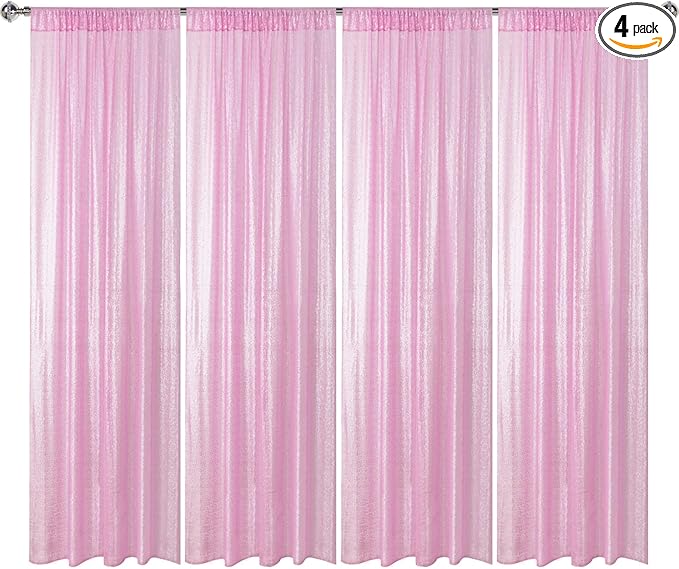 Sugargirl Matte Pink Sequin Backdrop Curtain 4 Panels 2FTx8FT Glitter Pink Background Drapes Sparkle Photography Backdrop for Party Wedding Birthday Wall Decoration