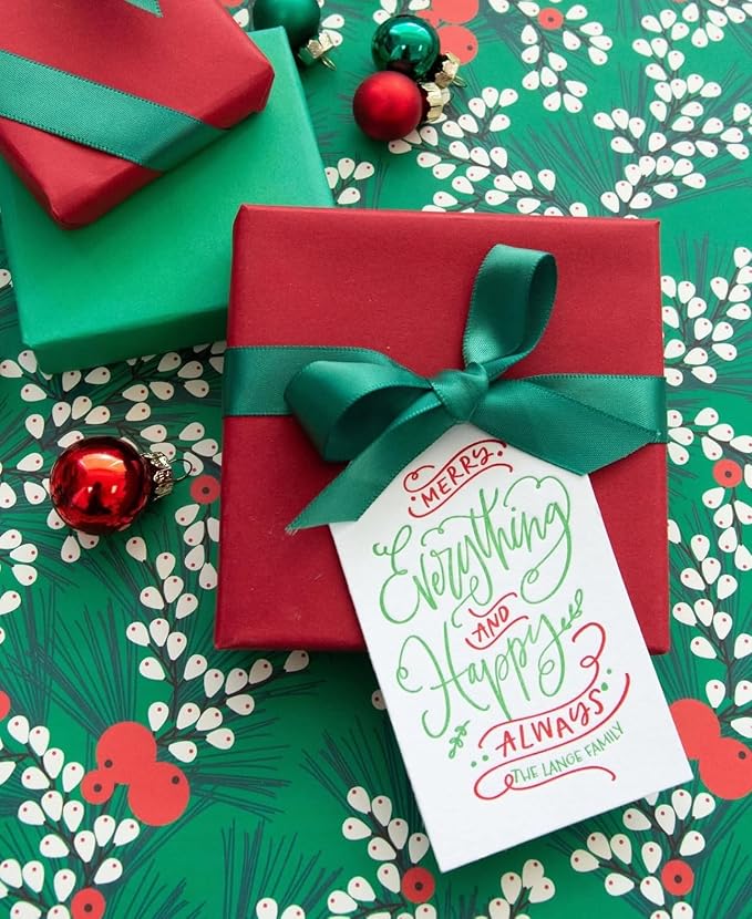 Personalized Gift Tags, Thank You Tags for Wedding Birthday Business Party Favors, Custom Hang Tags with Your Text and String, 2 X 3.75 Inch (Wreath Pattern 10)