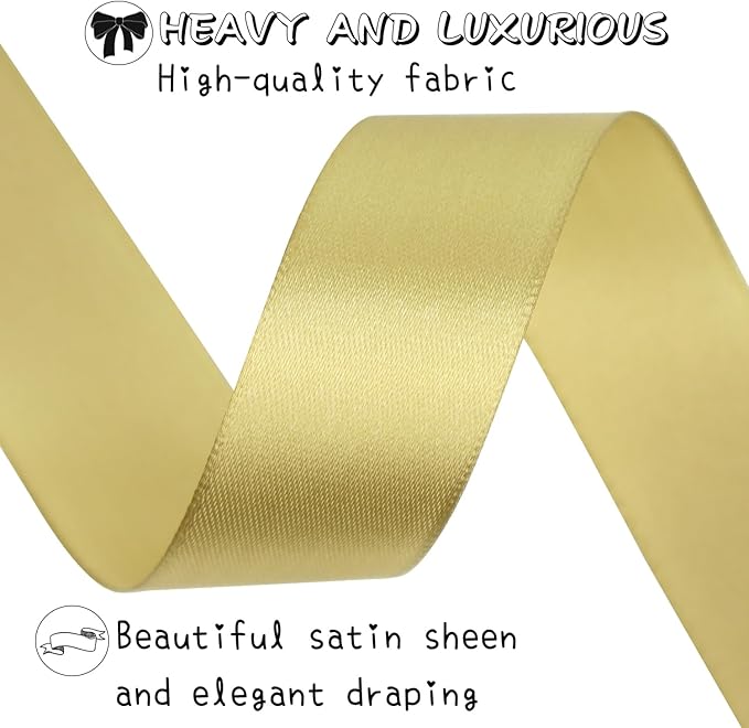 Champagne Gold Solid Satin Ribbon 1 Inch 25 Yards Solid Polyester Fabric Ribbon for Gift Wrapping Wedding Christmas Baby Shower Birthday Party Decoration Handmade Immortal Flower Craft
