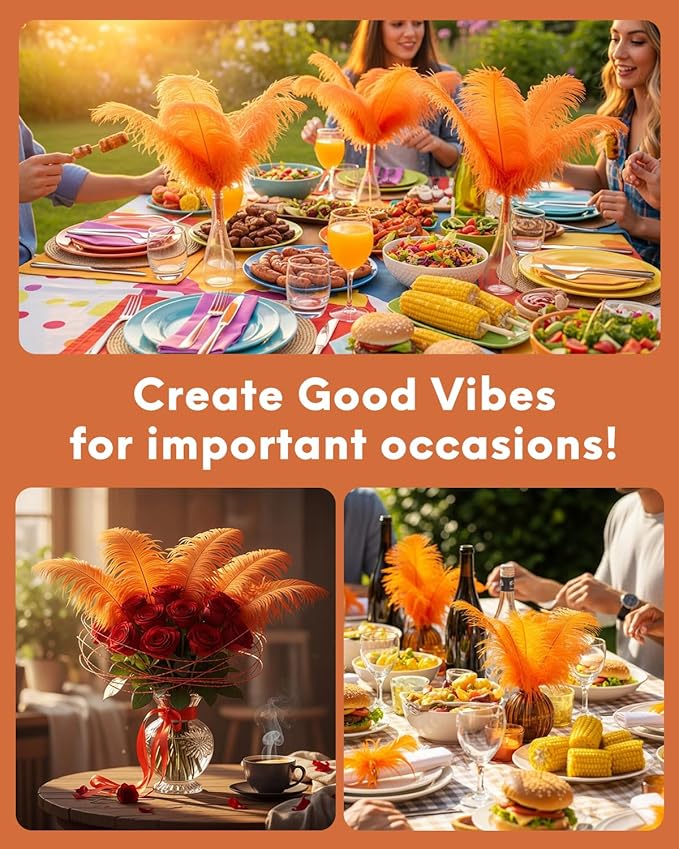 NEWONG 30pcs Orange Ostrich Feathers Natural Bulk 9-12in（23-30cm） Vase Craft Wedding Home Party Centerpieces Christmas Day Decoration