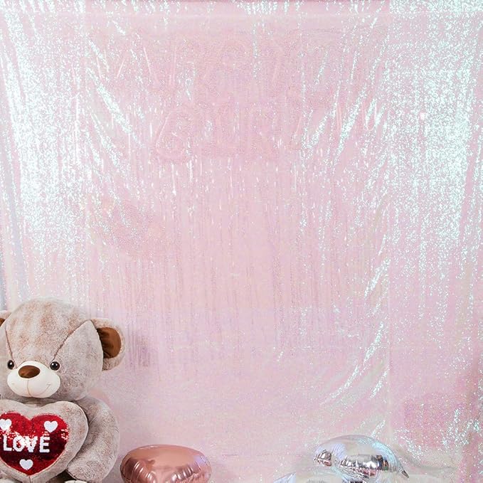 JYFLZQ White Iridescent Sequin Backdrop Curtains 8ft x 8ft 1 Panel Glitter Photo Booth Backdrops Sparkly Photography Background Drapes for Parties Wedding Bridal Showers