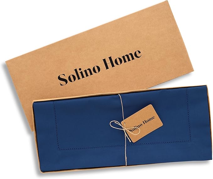 Solino Home Table Runner 90 Inches Long - Cotton Linen Hemstitch Lapis Blue Table Runner 14 x 90 Inch for Fall, Autumn