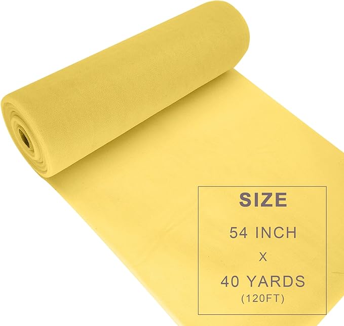 Gold Tulle Fabric Roll Spool Bolt (54 Inch by 40 Yards) Large Tulle Wedding Party Decoration, Tutu Skirt, Table Runner, Gift Wrapping, Bridal Shower, Soft & Drape (Antique Gold)