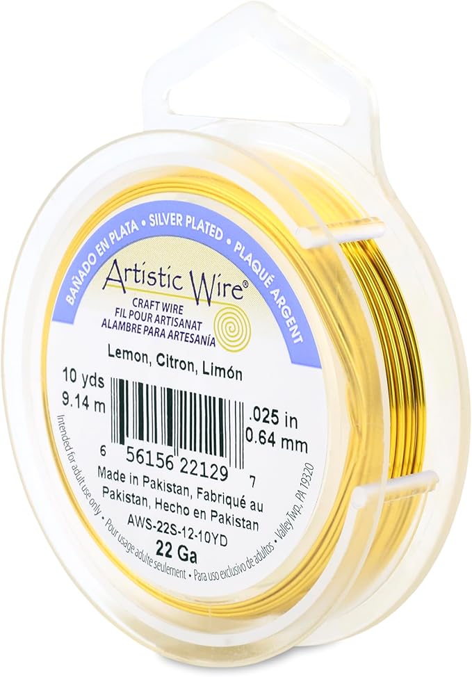 Artistic Wire, 22 Gauge Silver Plated Tarnish Resistant Colored Copper Craft Wire, Lemon, 10 yd