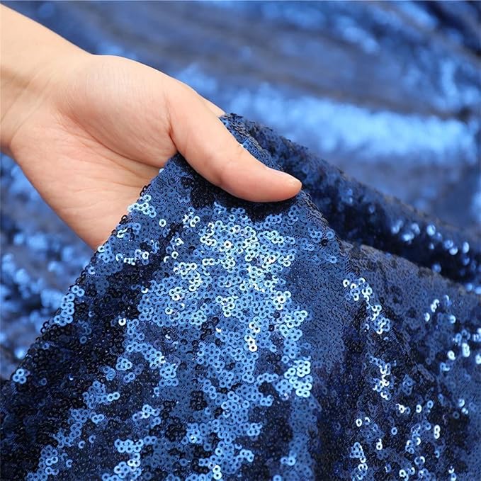 Poise3EHome 2ft x 8ft Blue Sequin Photography Backdrop Curtains 2 Panels for Party Decoration, Navy Blue