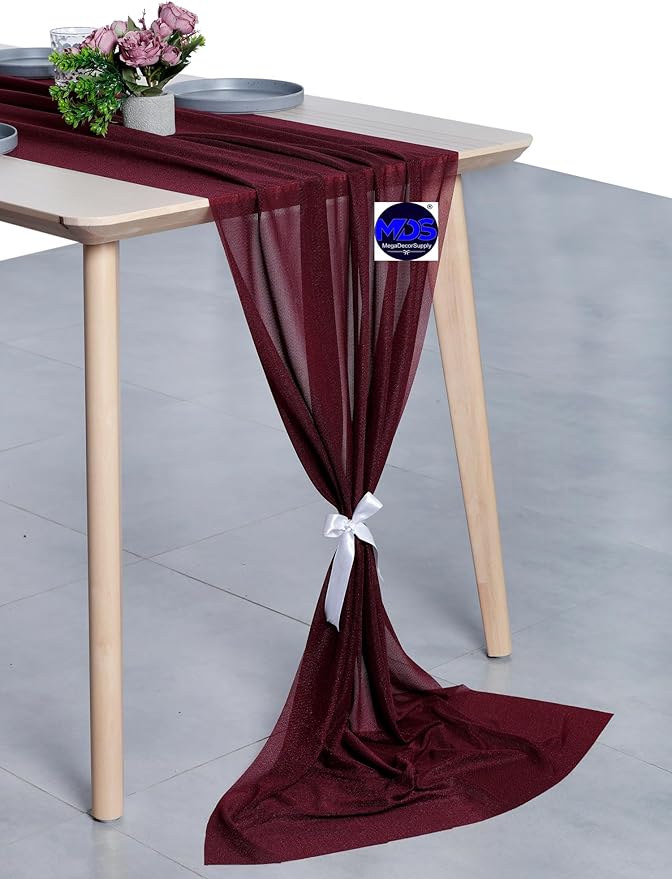 MDS Halloween Chiffon Table Runner - 20 Pack, 29 x 170 Inches, 14ft Each - Sheer Spooky Table Runners for Haunted House Parties, Trick-or-Treat Tables, Witchy Décor, Wedding & Events - Burgundy