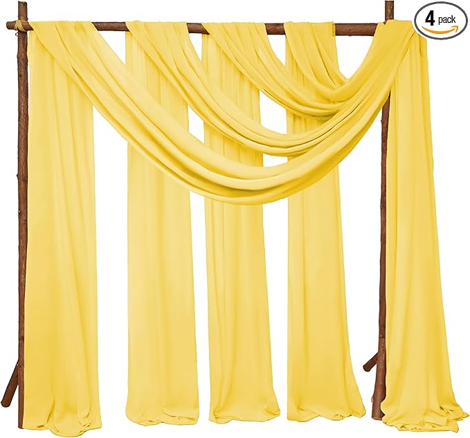 4 Panels Wedding Arch Draping Fabric 28" x 20Ft Curtain Backdrop Wedding Arch Drapes Chiffon Fabric Drape Sheer for Nuptials Party Baby Shower Ceremony Arbor Drapery Reception Ceiling Decor(Yellow)