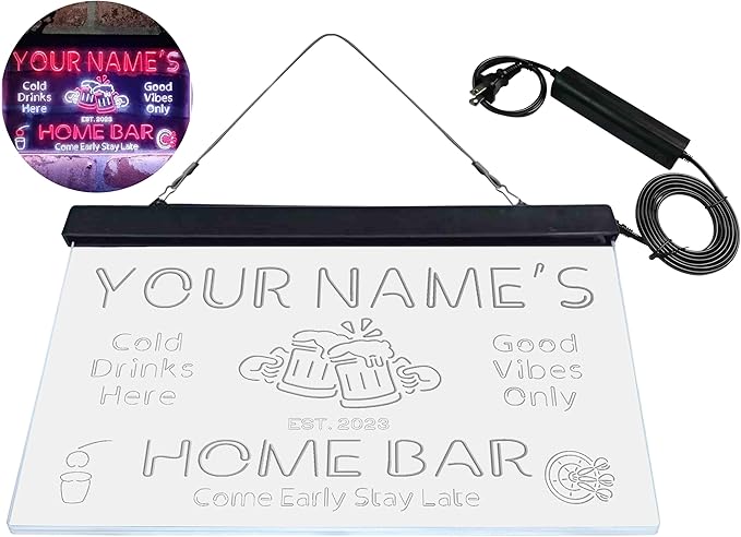 ADVPRO Personalized Your Name Custom Home Bar Beer Established Year Dual Color LED Neon Sign White & Red 24 x 16 Inches st6s64-p1-tm-wr
