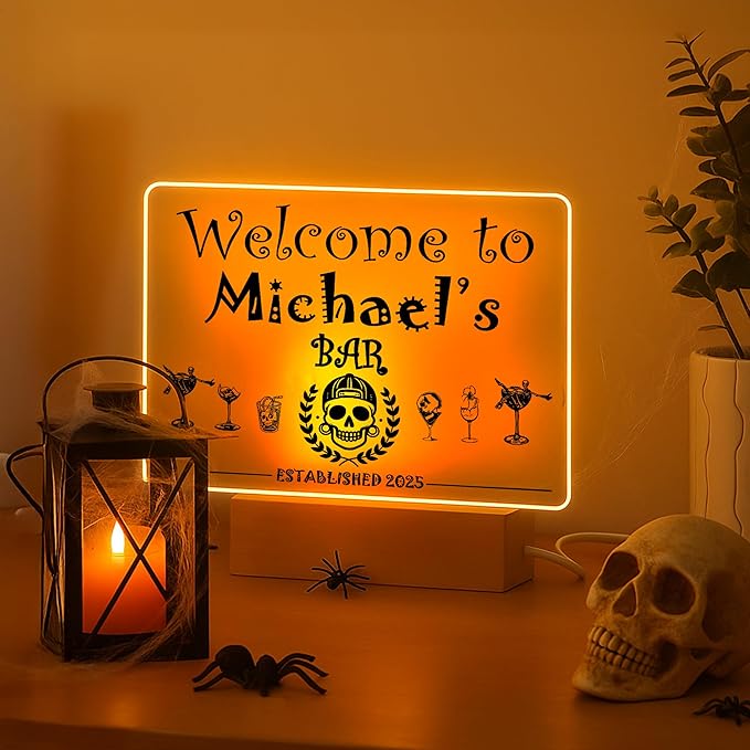 Personalized Bar Gifts for HOME BAR, Custom Name Date Acrylic Light Up Signs, Customized Acrylic Plaque with Night Light, Personalized Night Light for Man Cave Decor