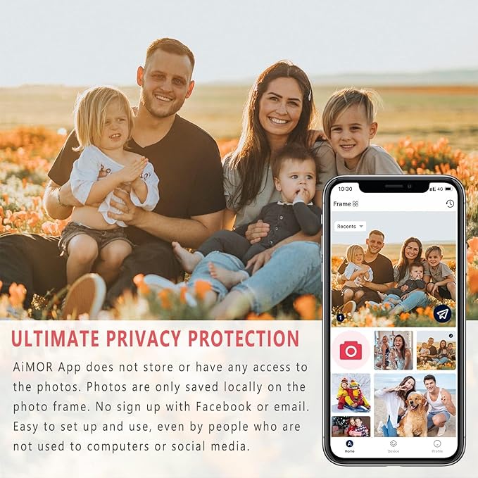 AEEZO Digital Picture Frame 10.1 Inch 1280x800 IPS Touch Screen WiFi Smart Digital Photo Frame with 16GB Storage, Auto-Rotate Easy Setup to Share Photos or Videos via AiMOR APP, Wall Mountable White