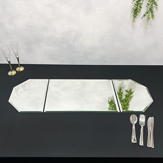 Plymor 36" x 12" Runner Set, 5mm Thick Beveled Glass Mirror, Pack of 4