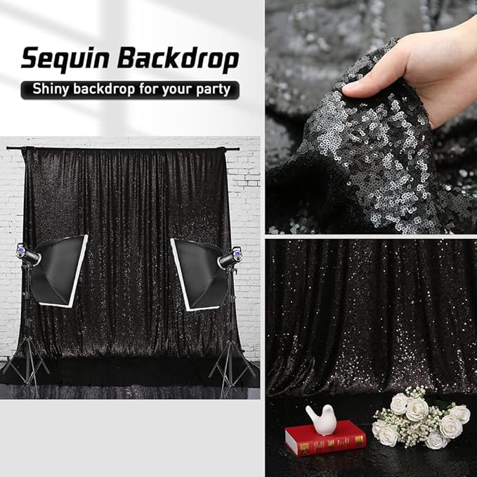 Eternal Beauty Black Sequin Backdrop, 10x10 Ft Glitter Background Curtains for Shimmer Photography Party Wedding Birthday Back Drop Decor