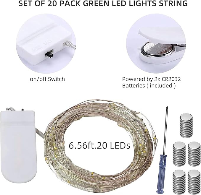 LAMPHOME 20 Pack Fairy Lights Battery Operated String Lights, 20 LED on 6.6FT Silvery Copper Wire, Firefly Fairy String Lights for Wedding Party Mason Jar Christmas Decorations Bedroom Decor(White)