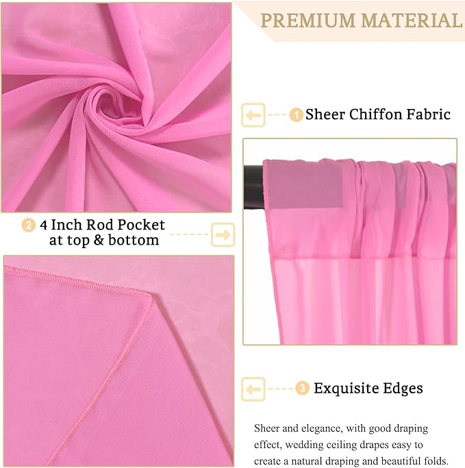 MODFUNS 4 Panels Pink Ceiling Drapes for Weddings 5x20FT Wedding Arch Draping Fabric Sheer Chiffon Curtains for Backdrop Wedding Ceiling Curtain Chiffon Fabric Drapery Wedding Stage Hall Ceiling Decor