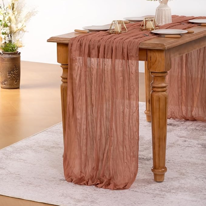 MLMW 4 Pack Dusty Rose Table Runner Cheesecloth Boho Gauze Rustic Cheese Cloth Table Runner 160 inch Sheer 13.3ft for Wedding Party Baby Bridal Shower Birthday