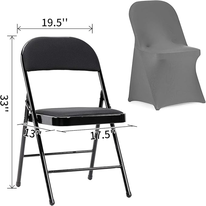 Peomeise Stretch Spandex Folding Chair Cover for Wedding Party Dining Banquet Event (Grey,6pcs)