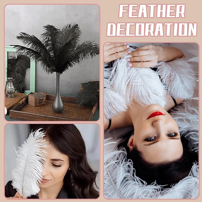 Bulk Pink Ostrich Feathers - 12pcs 12-14inch Crafting Supplies for Centerpiece Table Decorations