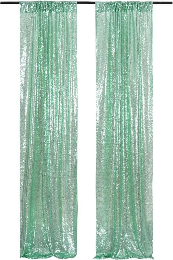 Poise3EHome Mint Green Sequin Backdrop Curtain,4 Panels 2FTx8FT Glitter Background for Party Birthday Party Baby Shower Wedding Christmas Thanksgiving Halloween Holiday Festival Decor