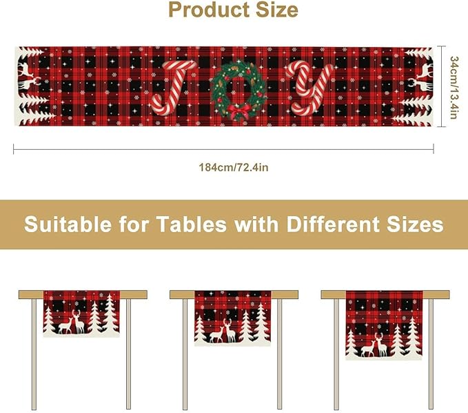Christmas Table Runner, Red Winter Xmas Holiday Table Cloth Kitchen Dining Table Decoration for Home Party Decor 13x108 Inch