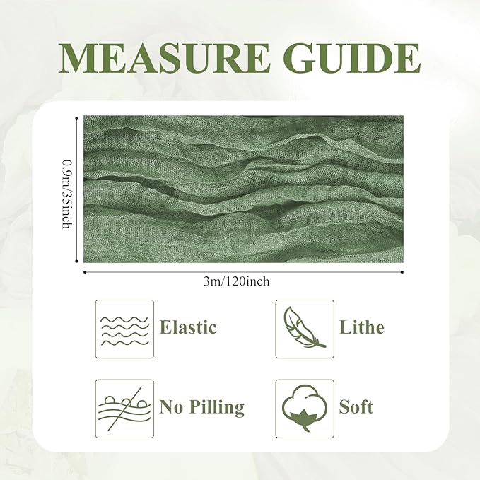 Asee'm 2pcs Cheesecloth Table Runner 120 Inches Sage Green Boho Gauze Cheese Cloth Runner 10FT Rustic Sheer Table Runners for Summer Wedding Baby Shower Holiday Party Decoration