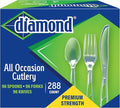 Diamond® All Occasion Clear Disposable Cutlery Set 288 Count – 96 Forks, 96 Spoons, 96 Knives, Premium Polystyrene, Crystal Clear, Party & Everyday Use