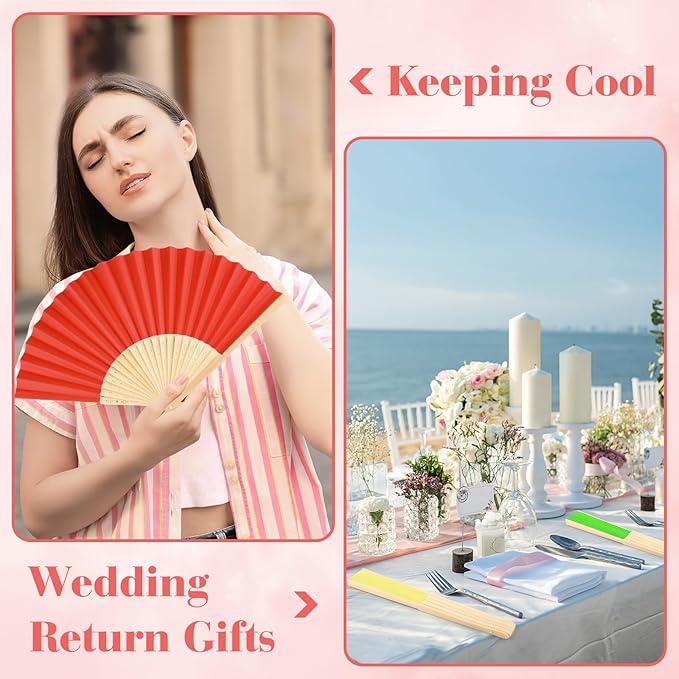 12 Pieces Hand Held Bamboo Folding Fans Paper Fans Handheld for Women Foldable Girls Wedding Decoration Church Home Party Favors Summer (Multicolor)
