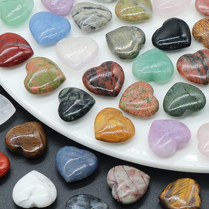 LE SKY 20 Pcs Natural Decorative Stones No Hole Heart Shape Healing Crystal Agate Chakra Beads for Home Jewelry Ornament
