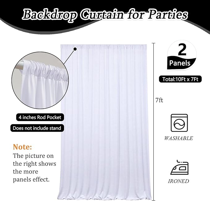 10 x 7 Feet White Backdrop Curtain for Partie, Background Curtains for Photoshoot, Birthday, Wedding, Halloween, Thanksgiving, Christmas Day, New Year Party Decorations 5Ft x 7Ft, 2 Panels