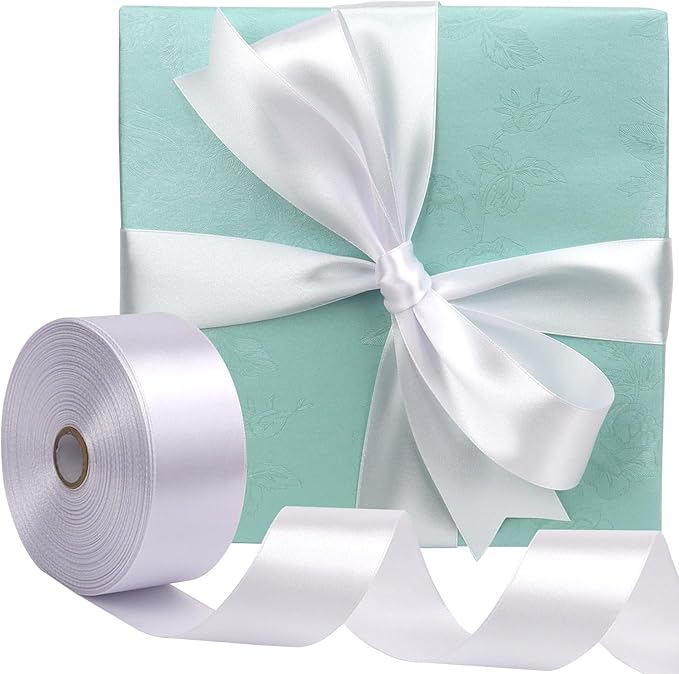 White Solid Satin Ribbon 1-1/2 Inch 50 Yards Solid Polyester Fabric Ribbon for Gift Wrapping Wedding Christmas Baby Shower Birthday Party Decoration Handmade Immortal Flower Craft