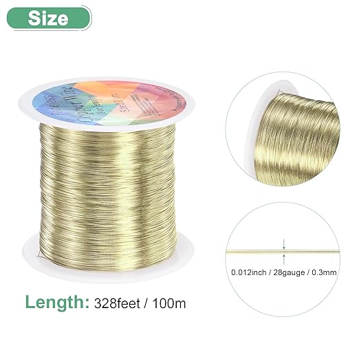 0.3mm Jewelry Wire, 28 Gauge 328FT Craft Wire Copper Beading Wire for Jewelry Making/Planting/Weaving/DIY Crafting, Soft Metal Wires [100M, Light Golden]