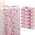 BINBE 6pcs Pink Daisy Fall Table Runner Embroidery Gauze 10FT Florals Seasonal Tulle Holiday Birthday Kitchen Dining Table Decor for Home Party