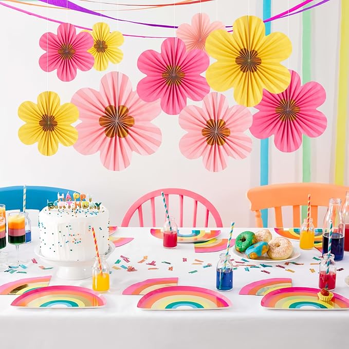 SUNBEAUTY Paper Flowers Decorations for Wall Gold Flower Party Decorations Hanging Fans Floral Backdrop Decor Mothers Day Birthday Wedding Baby Shower Decoration Wall Set of 9