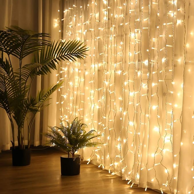 Brightown 1200 LED Curtain String Lights, 9.8 FT Hanging Fairy Lights with Remote, 8 Modes, Connectable Waterproof Window Lights for Bedroom Backdrop Wedding Outdoor Christmas Party, Warm White