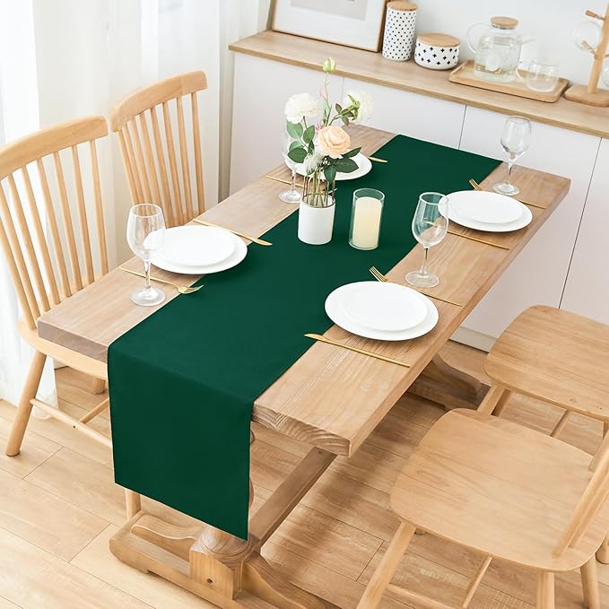 2 Pack Green Table Runner 12 x 90 Inch Solid Color Farmhouse Runners Coffee Table Dresser for Daily Party Home Decoration