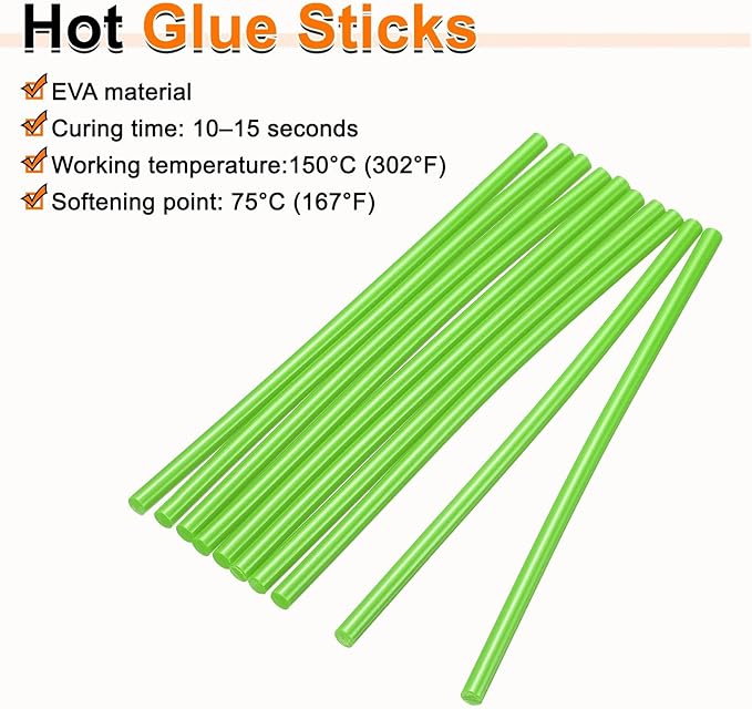 HARFINGTON 10pcs Hot Glue Sticks 0.28" Dia x 7.87" Long EVA Mini Hot Melt Adhesive Glue Stick for Hot Melt Gun Wood Plastic Glass Flowers Fabrics Foam, Light Green