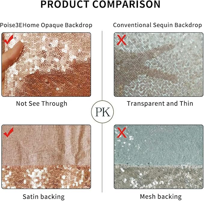 Poise3EHome 8Ft x 8Ft Rose Gold Sequin Backdrop, Glitter Thick Satin Background Drapes, Sparkly Opaque Photography Curtain, Sequence Xmas Thanksgiving Backdrop for Wedding Party Festival Decor