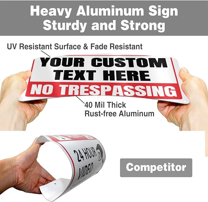 Custom Private Property No-Trespassing Signs - 12 x 8 Personalized Aluminum Metal Rust-Proof Outdoor Signs with Your Text Logo (NO TRESPASSING)