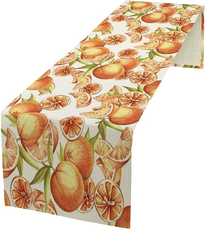 Spring Summer Orange Citrus Table Runner Sweet Fruit Botanical Print Little Cutie Dinner Runner for Farmhouse Baby Shower Party Holiday Home Kitchen Dining Table Decor 13x60