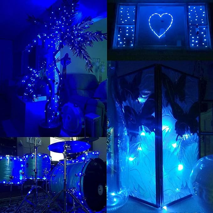 66Ft 200LED Fairy Lights Plug in, Waterproof String Lights Outdoor and Indoor 8 Modes Christmas Lights Bedroom Decor with Remote, Twinkle Lights with Timer for Girl's Room Christmas Decorations (Blue)