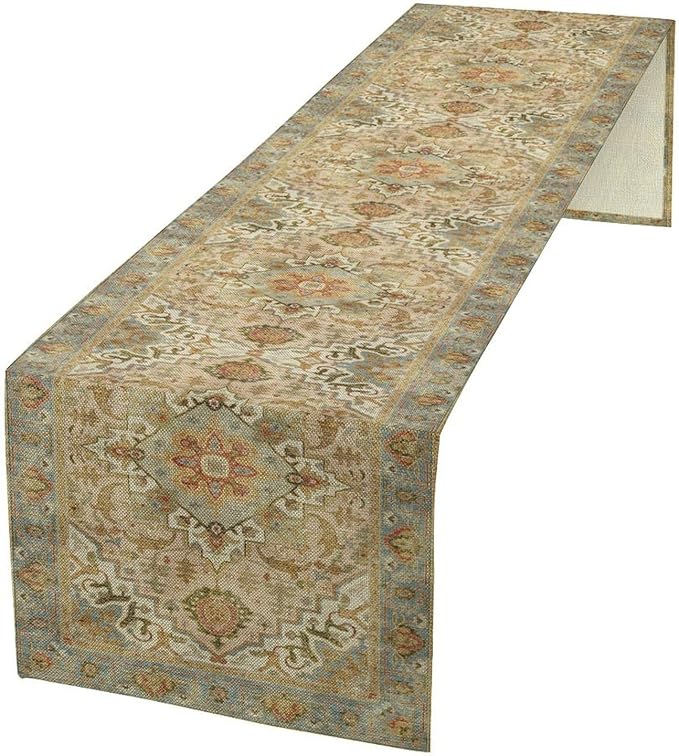 Vintage Boho Floral Table Runner, Rustic Country Farmhouse Yellow Blue Retro Flower Pattern for Home Kitchen Table Decor Dining Coffee Room Party Decor 13x120in