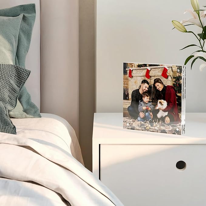 5x5 Acrylic Picture Frame 5 Pack, Clear Freestanding Double Sided Frameless Magnetic Photo Frames, Desktop Display Decor Gift