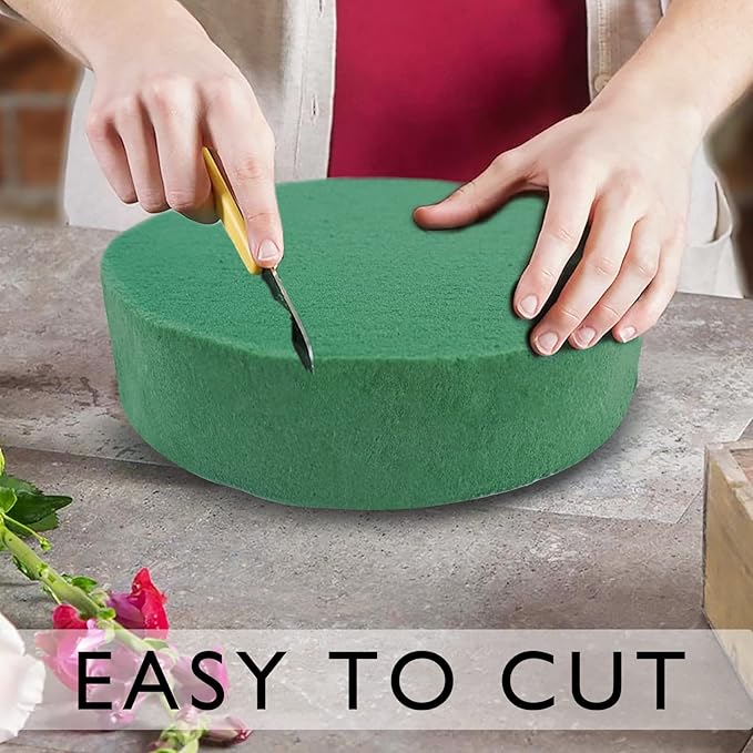 Prashent 4 Pcs Round Floral Foam Blocks,Green Wet Dry Flower Foam Plant Foam for Fresh & Artificial Flower Arrangements DIY Craft 6.3" X 1.6"