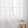 VISIONTEX Sheer Curtains 95 inch Length 2 Panels Set, Decorative Beige Coral Embroidery, Rod Pocket Embroidered Window Drapes for Living Room and Bedroom, 54" x 95"