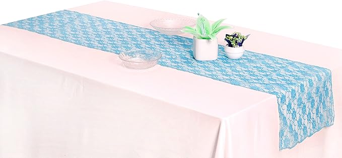MDS Pack of 25Wedding 12 x 108 inches Lace Table Runner for Wedding, Decorations for Birthday Parties, Banquets, Graduations, Engagements, and Runners fit Rectangle, Round Table- Turquoise