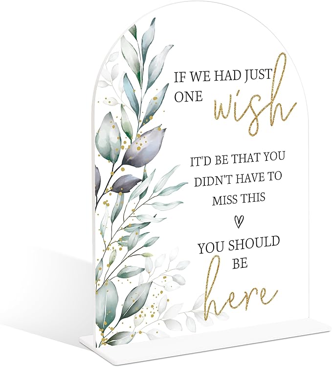 Acrylic Wedding Signs, Greenery Theme You Should Be Here, Memorial Table Sign for Wedding, Bridal Shower Table Decor with Stand, Engagement, Anniversary, Newlywed Events and Parties Supplies, 22