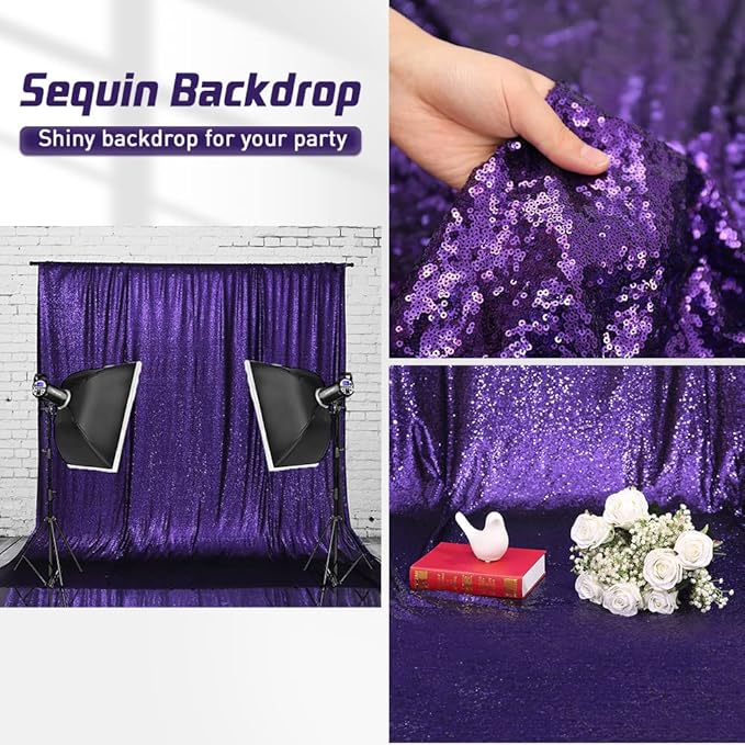 Eternal Beauty Sequin Backdrop Curtains, 2x8 Ft-2 Panels Purple Back Drop for Shimmer Photography Party Wedding Birthday Decor