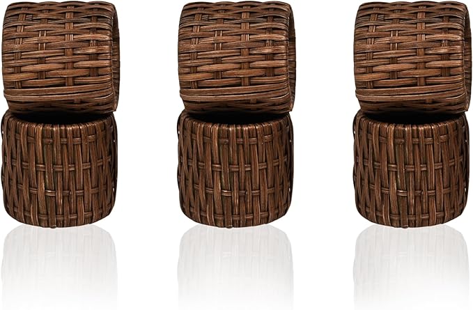 Woven Napkin Rings Set of 12, Handmade Cane Fall Napkin Rings Holders, Natural Napkin Buckles Holder Bulk for Farmhouse Wedding Thanksgiving Xmas Easter Table Décor (Brown) - CLEENTABLE